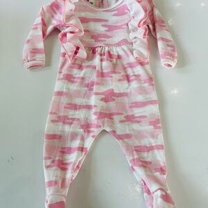 Pink Camo Ruffle Footed One-Piece for Baby Girls